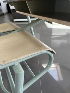 Bureau écolier vintage 2 places entièrement rénové – Plateau ardoise