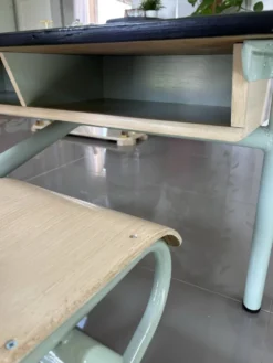Bureau écolier vintage 2 places entièrement rénové – Plateau ardoise