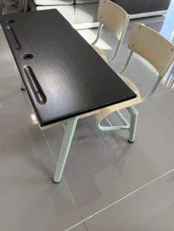 Bureau écolier vintage 2 places entièrement rénové – Plateau ardoise