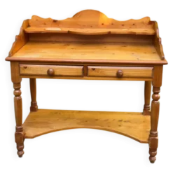 Bureau Console Vintage en Pin Massif avec Surmeuble Amovible 1980