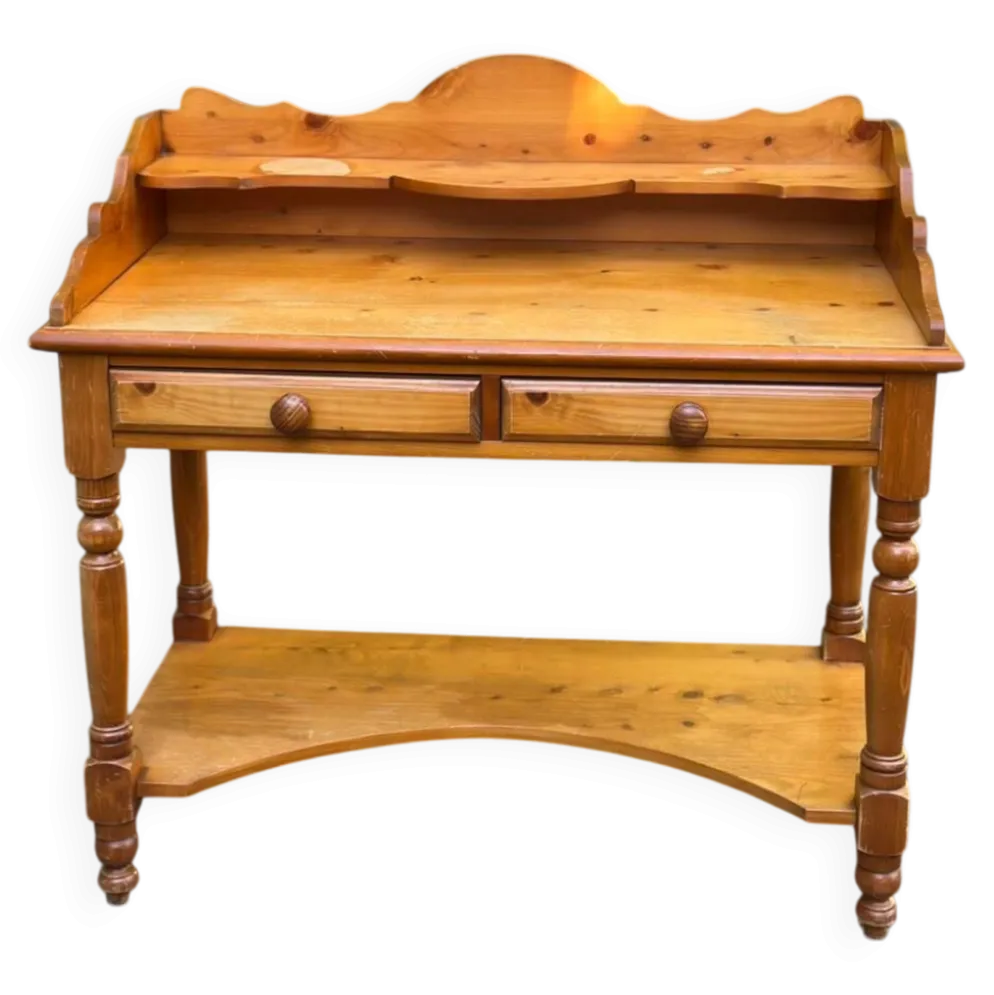Bureau Console Vintage en Pin Massif avec Surmeuble Amovible 1980