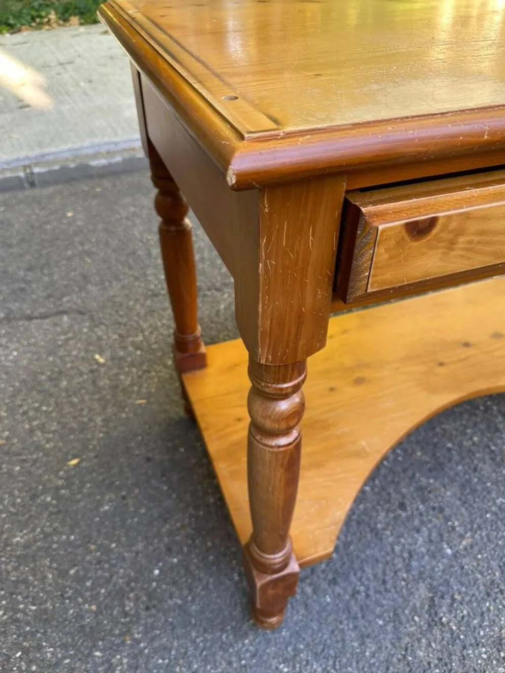 Bureau Console Vintage en Pin Massif avec Surmeuble Amovible 1980