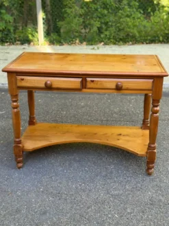 Bureau Console Vintage en Pin Massif avec Surmeuble Amovible 1980