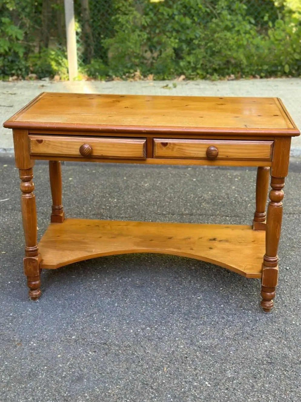 Bureau Console Vintage en Pin Massif avec Surmeuble Amovible 1980