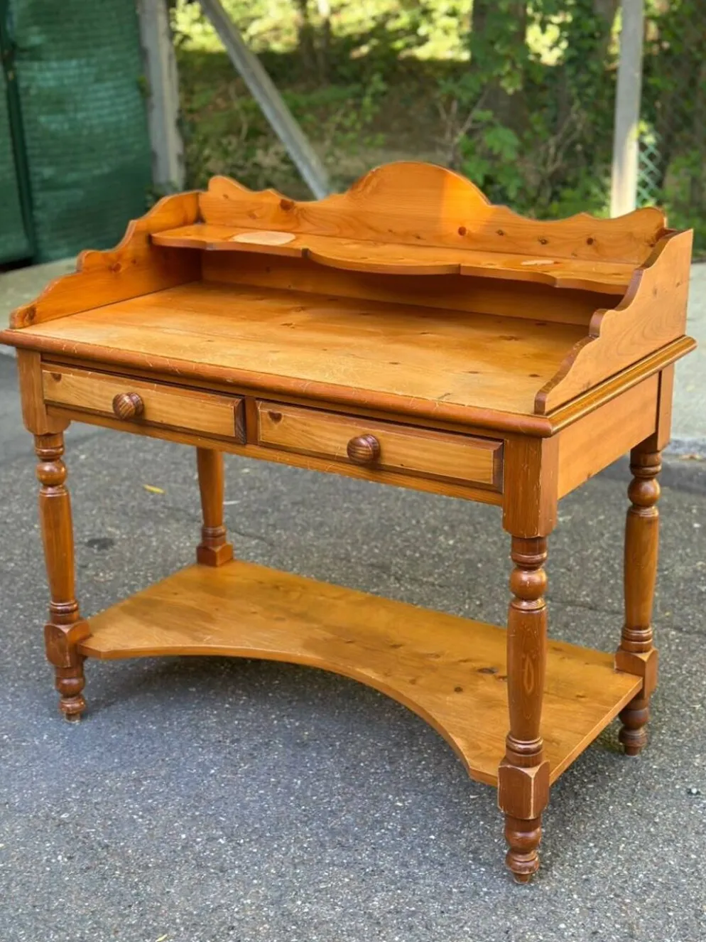 Bureau Console Vintage en Pin Massif avec Surmeuble Amovible 1980
