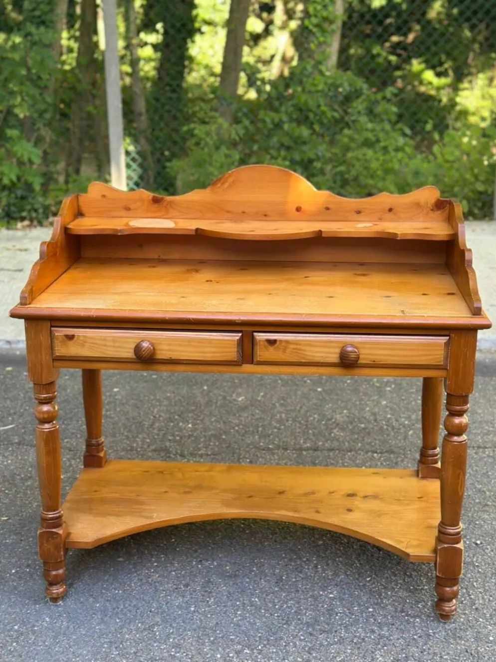 Bureau Console Vintage en Pin Massif avec Surmeuble Amovible 1980