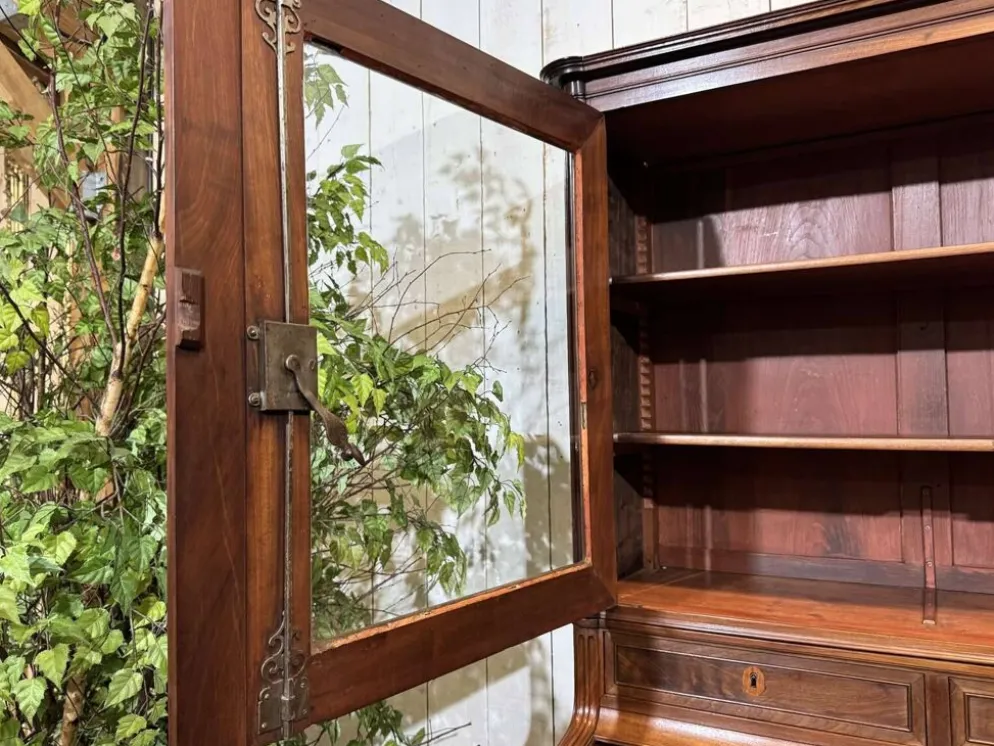 Bureau à cylindre bibliothèque époque Louis XVI en acajou et noyer