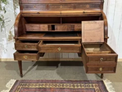 Bureau à cylindre bibliothèque époque Louis XVI en acajou et noyer