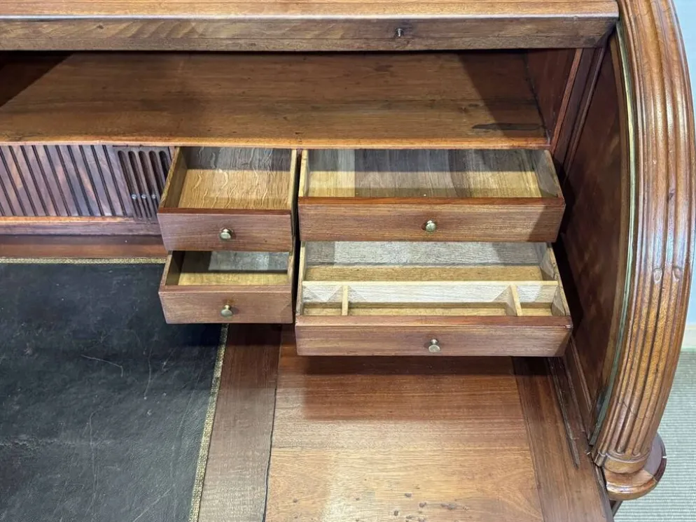 Bureau à cylindre bibliothèque époque Louis XVI en acajou et noyer