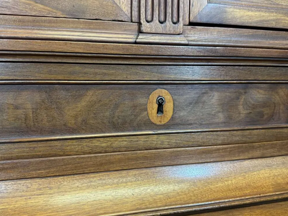 Bureau à cylindre bibliothèque époque Louis XVI en acajou et noyer