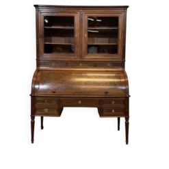 Bureau à cylindre bibliothèque époque Louis XVI en acajou et noyer