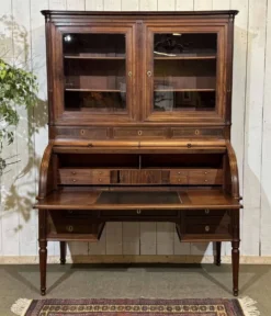 Bureau à cylindre bibliothèque époque Louis XVI en acajou et noyer