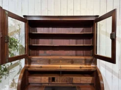 Bureau à cylindre bibliothèque époque Louis XVI en acajou et noyer