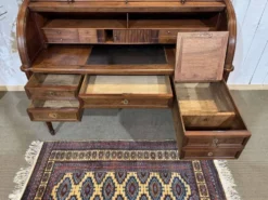 Bureau à cylindre bibliothèque époque Louis XVI en acajou et noyer