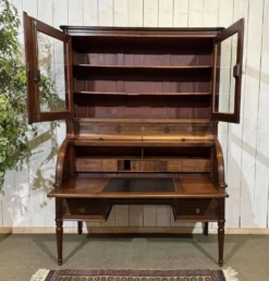 Bureau à cylindre bibliothèque époque Louis XVI en acajou et noyer