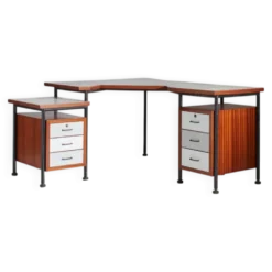 Bureau d'angle en métal peint, bois, formica et laiton par Sergio Coradeschi, années 1950.