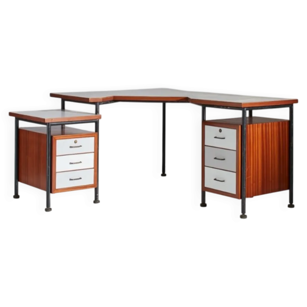 Bureau d'angle en métal peint, bois, formica et laiton par Sergio Coradeschi, années 1950.