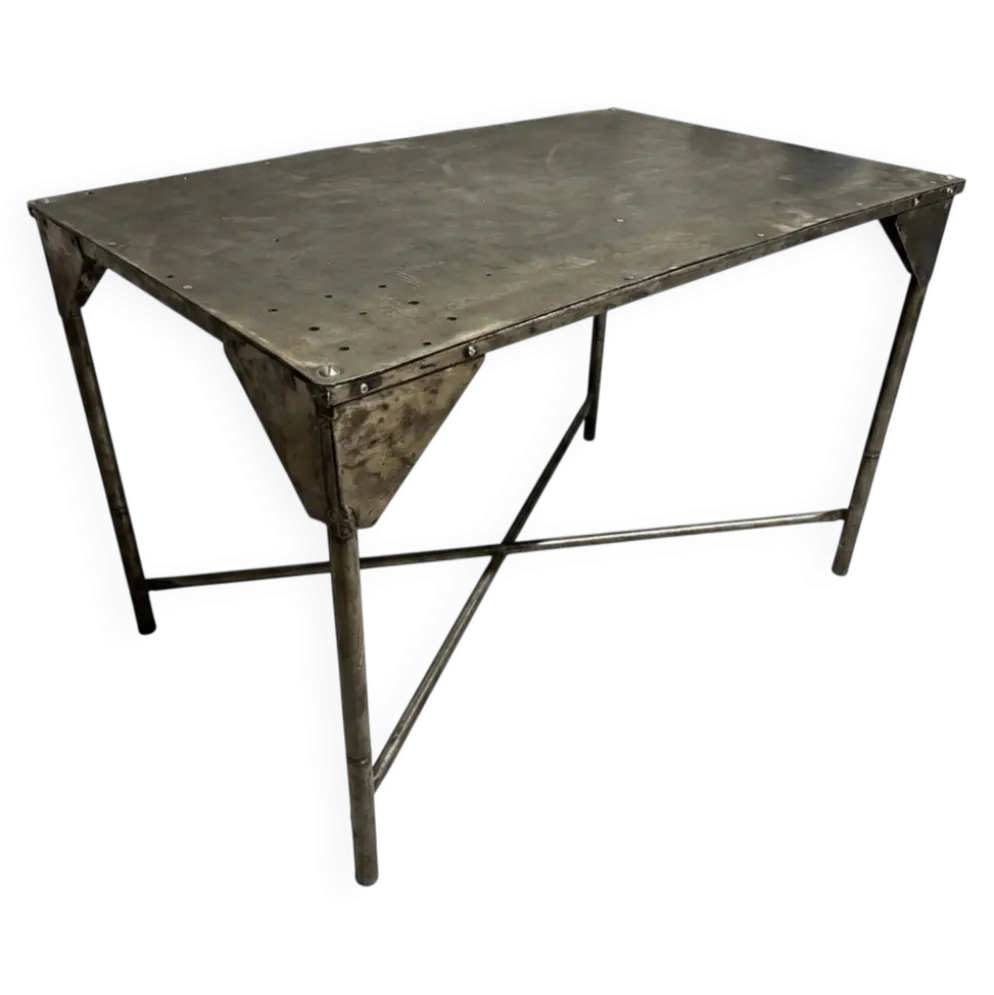 Bureau d’atelier vintage en métal patiné