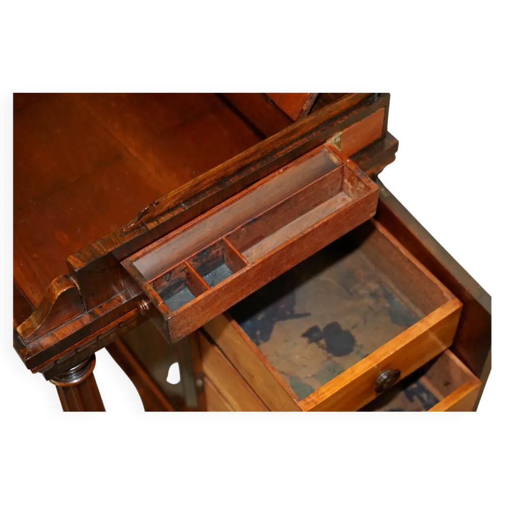 Bureau Davenport Regency Antique Circa 1810-1820 en Bois Dur et Cuir