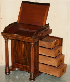 Bureau Davenport Regency Antique Circa 1810-1820 en Bois Dur et Cuir