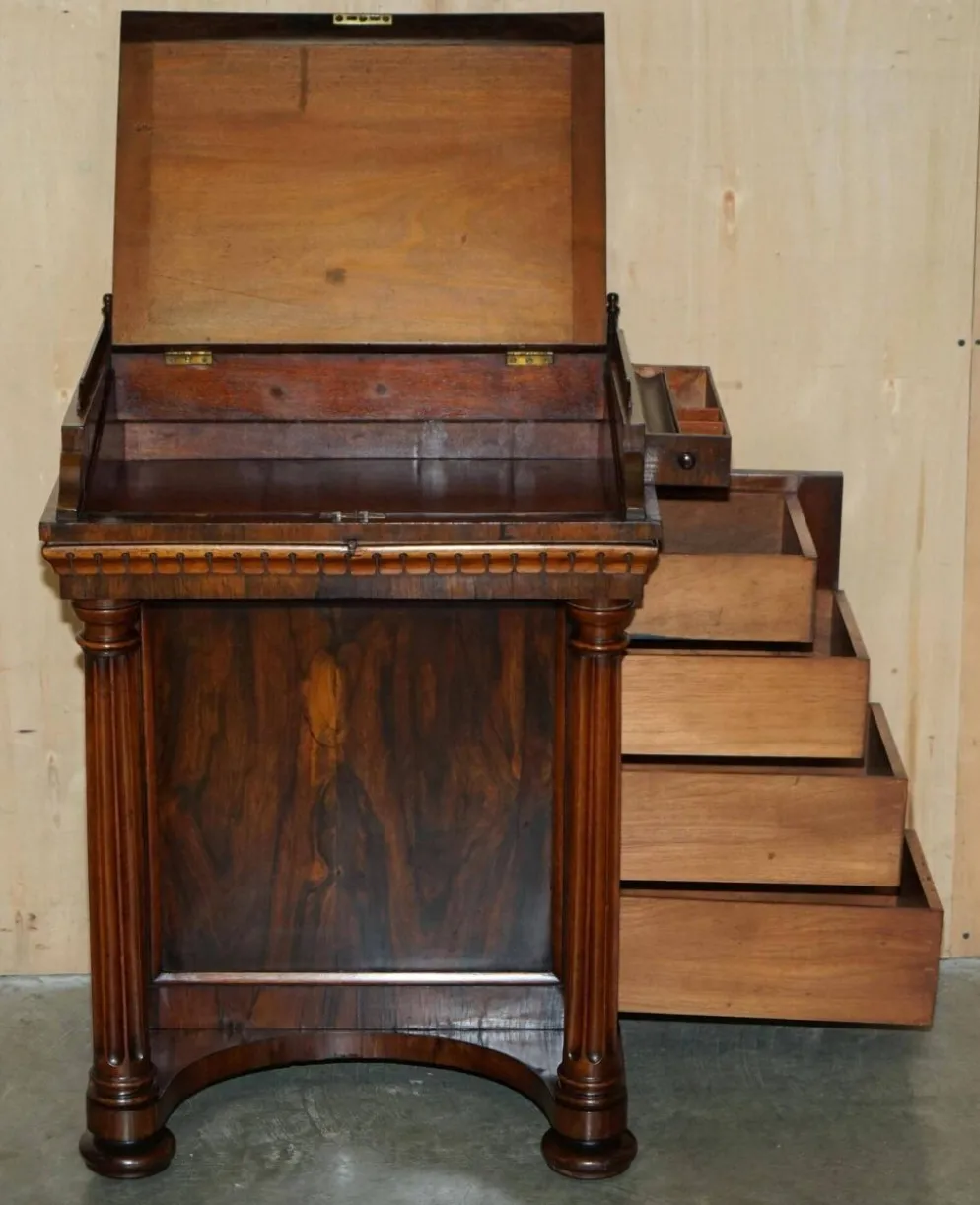 Bureau Davenport Regency Antique Circa 1810-1820 en Bois Dur et Cuir