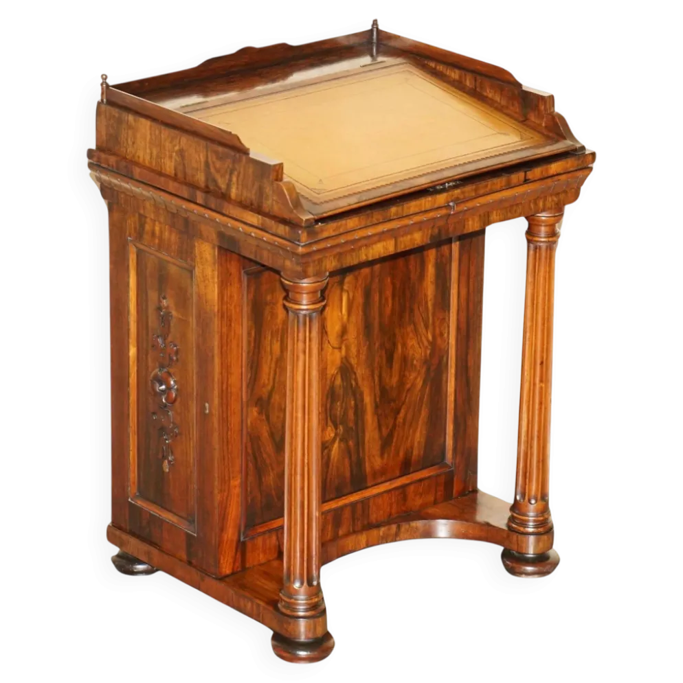 Bureau Davenport Regency Antique Circa 1810-1820 en Bois Dur et Cuir