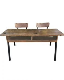 bureau d'école double avec chaises intégrées (ou pupitre d'écolier double)