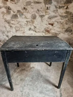Bureau d'école français ancien, bureau d'écriture noir, bureau à abattant, vers 1900