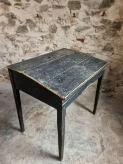 Bureau d'école français ancien, bureau d'écriture noir, bureau à abattant, vers 1900