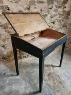 Bureau d'école français ancien, bureau d'écriture noir, bureau à abattant, vers 1900