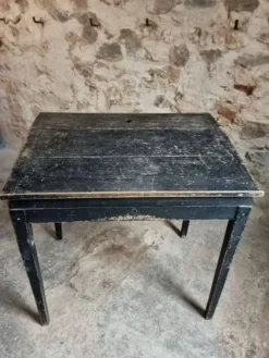 Bureau d'école français ancien, bureau d'écriture noir, bureau à abattant, vers 1900