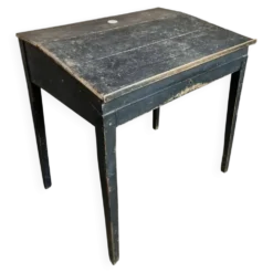 Bureau d'école français ancien, bureau d'écriture noir, bureau à abattant, vers 1900