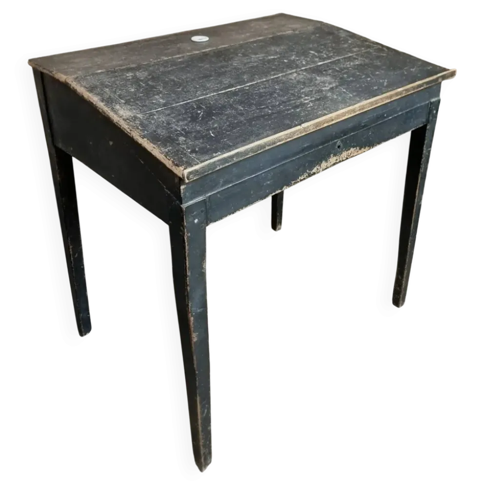 Bureau d'école français ancien, bureau d'écriture noir, bureau à abattant, vers 1900