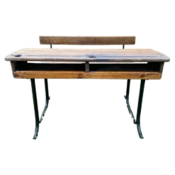 Bureau d’écolier ancien en bois et fonte