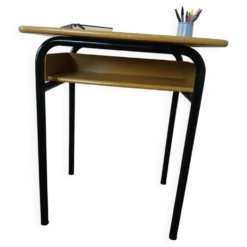 Bureau d'écolier en bois, restauré