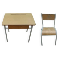 Bureau d’écolier et sa chaise assortie, année 70