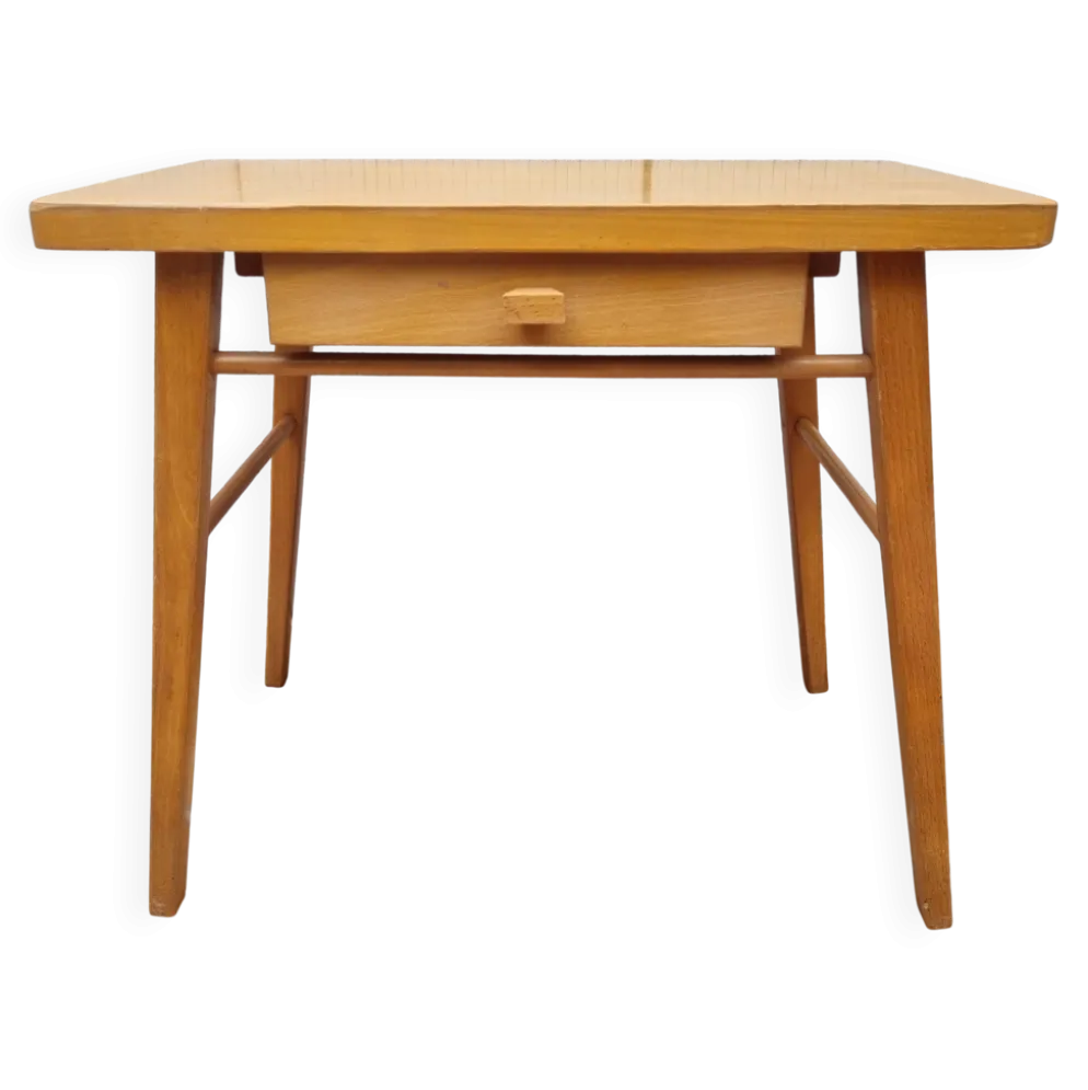 Bureau d’écolier vintage en bois clair – Modèle Baumann, années 50-60