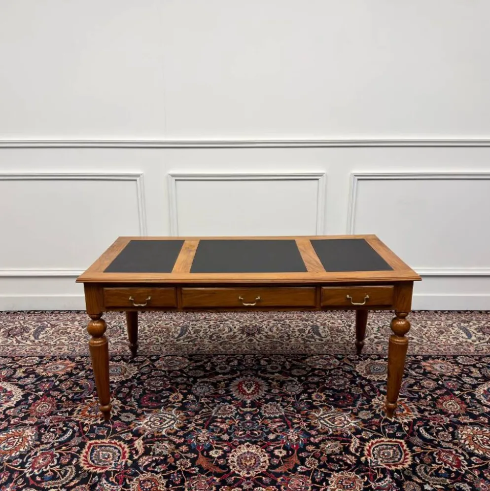 Bureau d'écriture anglais classique en cuir noir