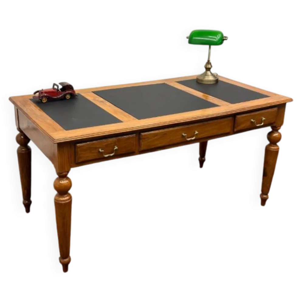 Bureau d'écriture anglais classique en cuir noir