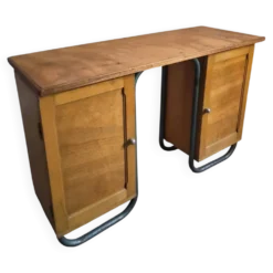 Bureau d'écriture moderniste français en hêtre et acier tubulaire, années 1930