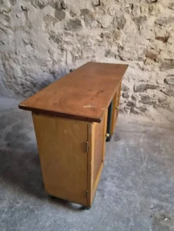Bureau d'écriture moderniste français en hêtre et acier tubulaire, années 1930