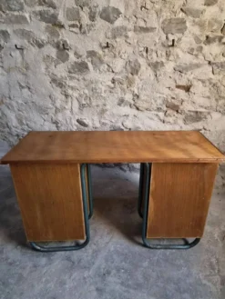 Bureau d'écriture moderniste français en hêtre et acier tubulaire, années 1930