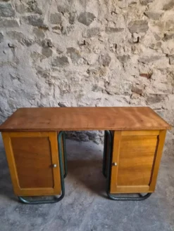Bureau d'écriture moderniste français en hêtre et acier tubulaire, années 1930