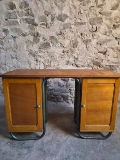 Bureau d'écriture moderniste français en hêtre et acier tubulaire, années 1930