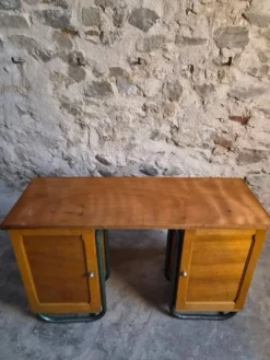 Bureau d'écriture moderniste français en hêtre et acier tubulaire, années 1930