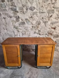 Bureau d'écriture moderniste français en hêtre et acier tubulaire, années 1930