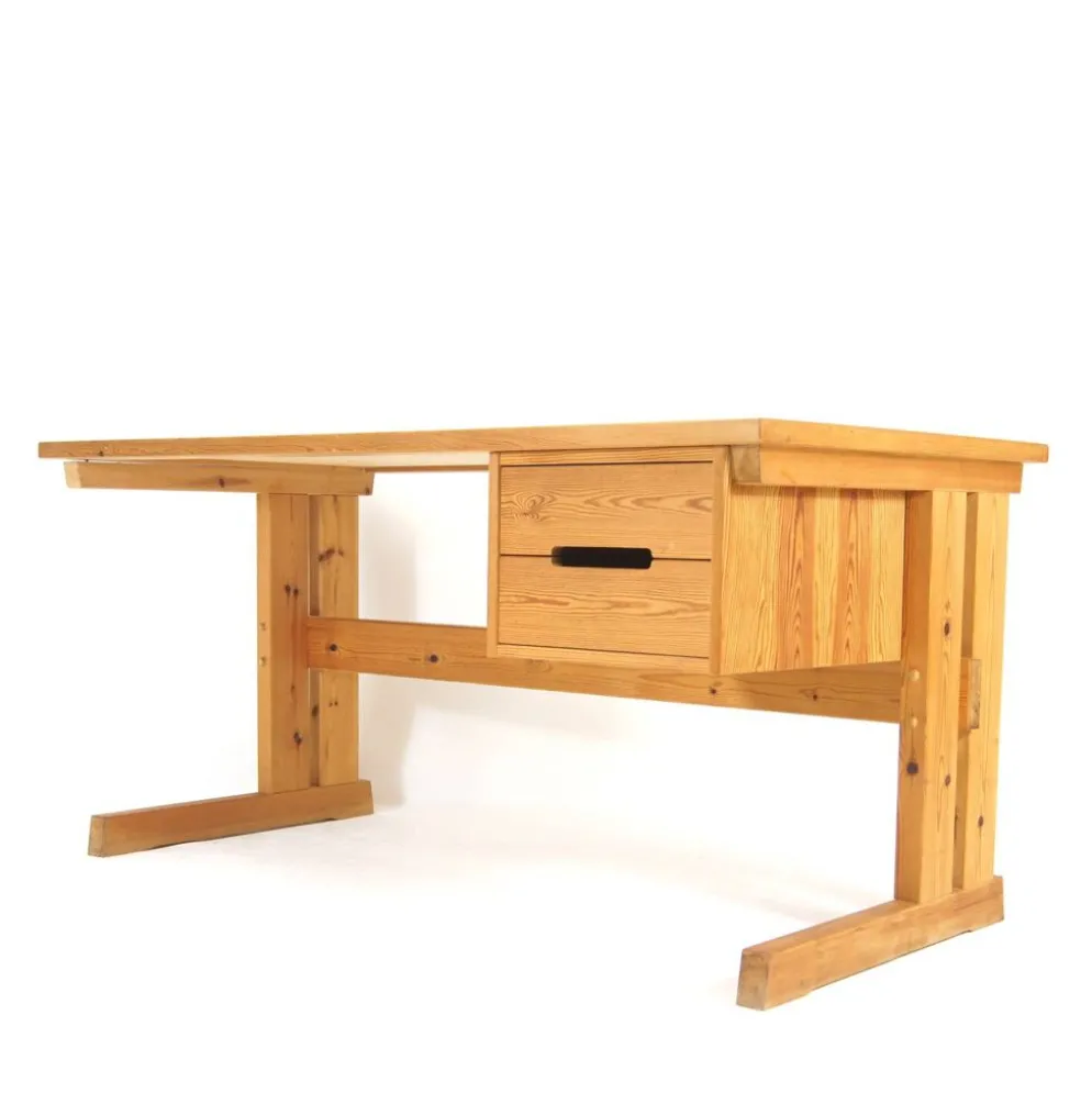 Bureau d'écriture vintage danois en pin, à pied unique, des années 1970.