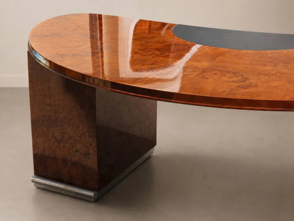 Bureau de direction vintage en loupe de bois – années 1970