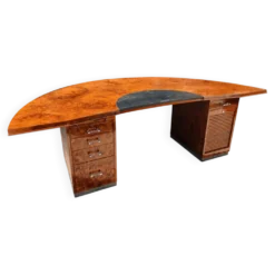 Bureau de direction vintage en loupe de bois – années 1970