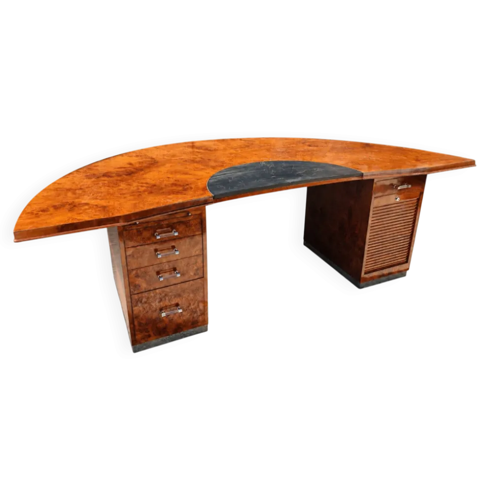 Bureau de direction vintage en loupe de bois – années 1970